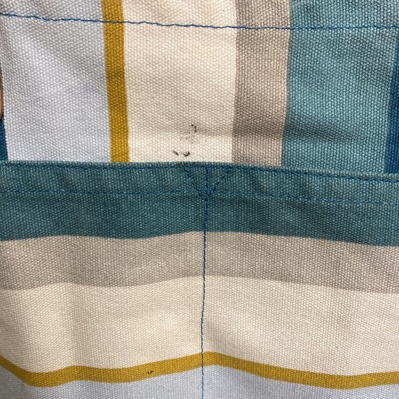 FEED Projects Canvas Market Tote Sea Blue Shopping Leather Straps Bag - Picture 11 of 16